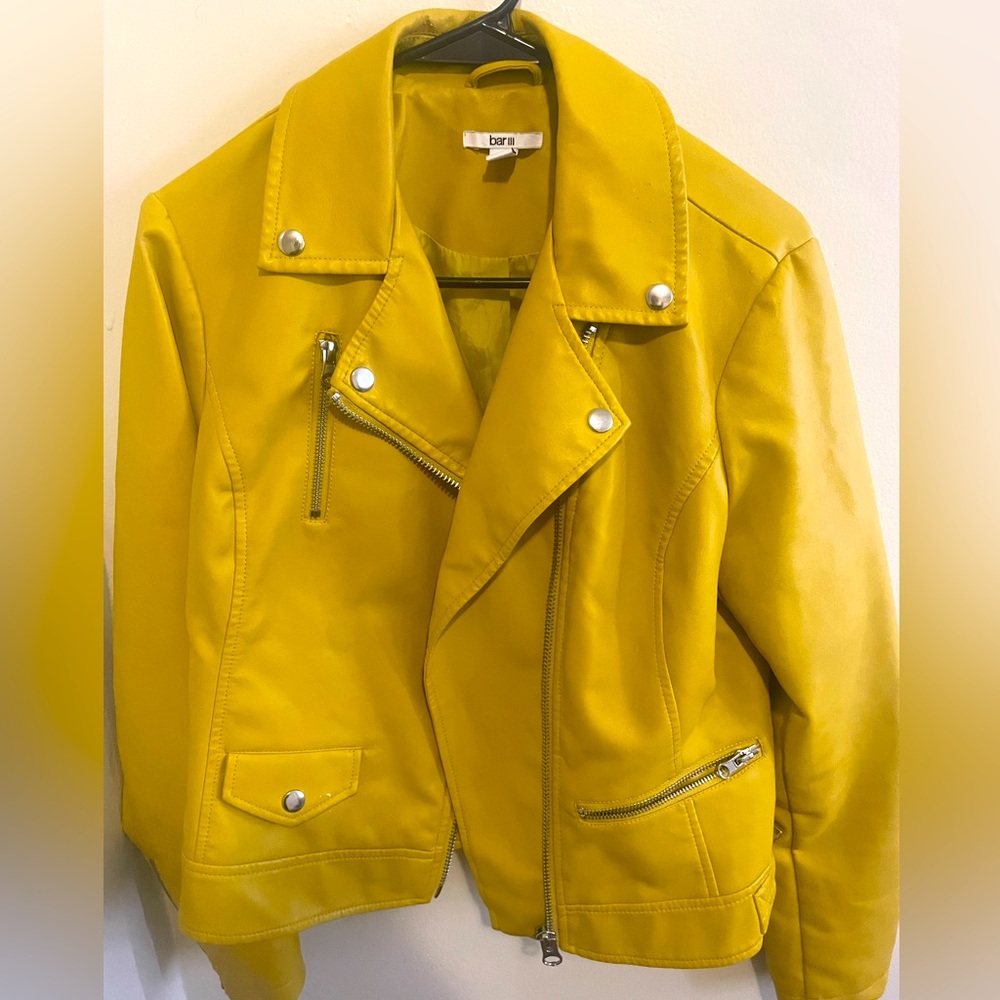 Bar III Yellow Faux Leather Biker Jacket Size Medium